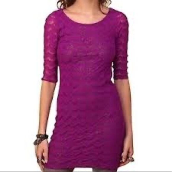 Free People Purple Lace Shimmer Mini Dress Cutout Back - Picture 1 of 6